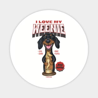 Cute Doxie Dog with a Dachshund award on I Love my Weenie Dog Magnet